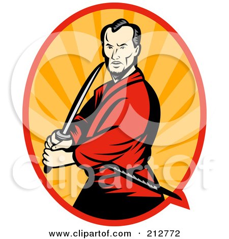 Royalty-Free (RF) Clipart Illustration of a Samurai Warrior With A Sword by patrimonio