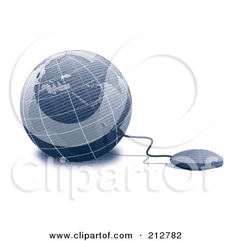 Royalty-Free (RF) Clipart Illustration of a Computer Mouse Wired To A 3d Globe by patrimonio