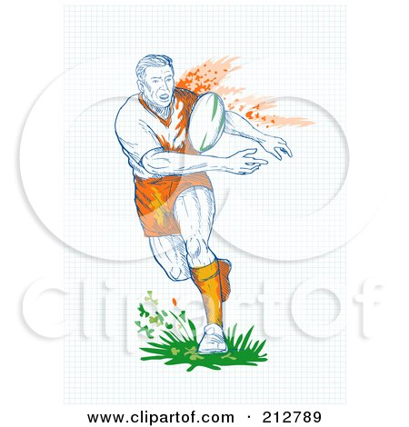 Royalty-Free (RF) Clipart Illustration of a Rugby Player Catching A Ball by patrimonio