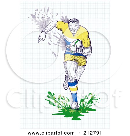 Royalty-Free (RF) Clipart Illustration of a Rugby Player Running With A Ball by patrimonio
