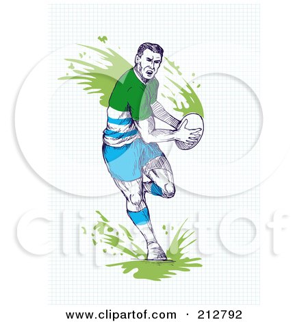 Royalty-Free (RF) Clipart Illustration of a Rugby Player Running Through Mud With A Ball by patrimonio