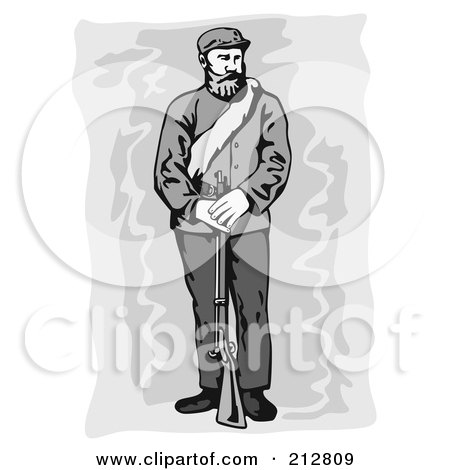 Royalty-Free (RF) Clipart Illustration of a Grayscale Civil War Confederate Soldier by patrimonio