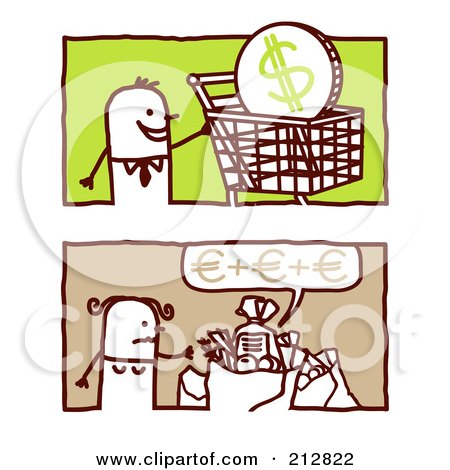 Royalty-Free (RF) Clipart Illustration of a Digital Collage Of A Stick Man And Woman Shopping by NL shop