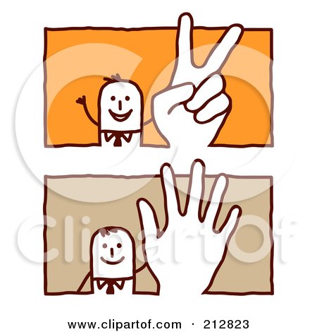 Royalty-Free (RF) Clipart Illustration of a Digital Collage Of Stick Business Men Making Hand Gestures by NL shop