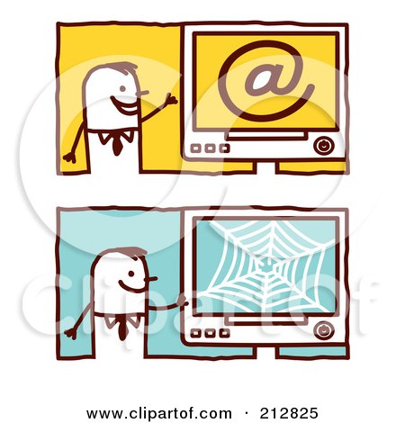 Royalty-Free (RF) Clipart Illustration of a Digital Collage Of Stick Business Men With Email And Web Computers by NL shop