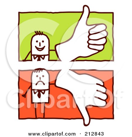 Royalty-Free (RF) Clipart Illustration of a Digital Collage Of Stick Business Men With Thumbs Up And Thumbs Down by NL shop