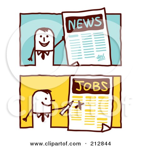 Royalty-Free (RF) Clipart Illustration of a Digital Collage Of Stick Business Men With News And Jobs by NL shop