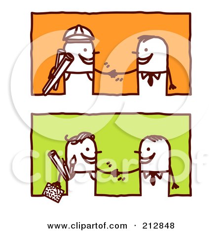 Royalty-Free (RF) Clipart Illustration of a Digital Collage Of Stick Business Men Shaking On Deals by NL shop