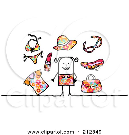 Royalty-Free (RF) Clipart Illustration of a Stick Woman With Summer Clothes And Accessories by NL shop