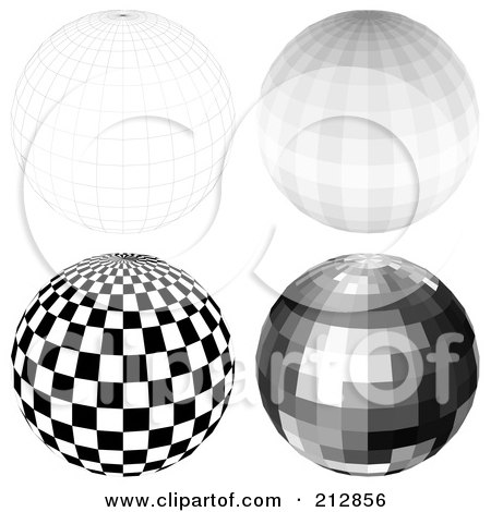 Royalty-Free (RF) Clipart Illustration of a Digital Collage Of A Wire Frame Sphere And Disco Balls - 1 by dero