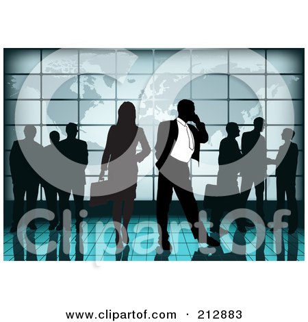 Royalty-Free (RF) Clipart Illustration of a Team Of International Business People By In An Airport Near An Atlas by dero