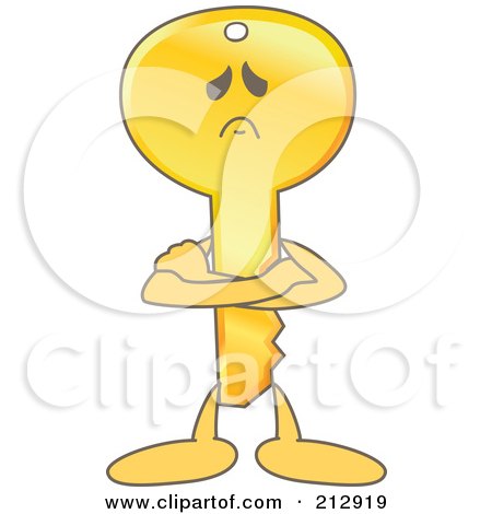 Royalty-Free (RF) Clipart Illustration of a Golden Key Mascot Character Pouting by Mascot Junction