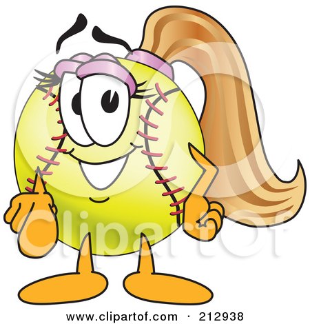 Royalty-Free (RF) Clipart Illustration of a Girly Softball Mascot Character Pointing Outwards by Mascot Junction