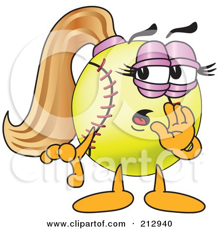Royalty-Free (RF) Clipart Illustration of a Girly Softball Mascot Character Whispering by Mascot Junction