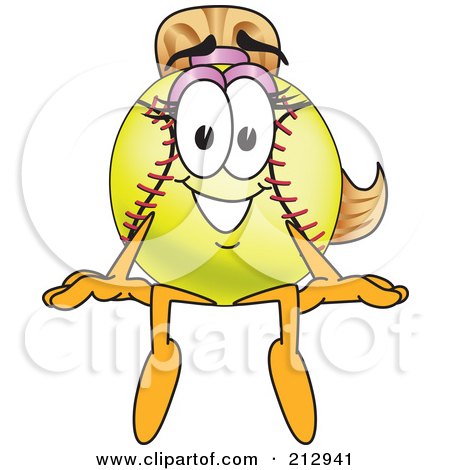 Royalty-Free (RF) Clipart Illustration of a Girly Softball Mascot Character Sitting On A Ledge by Mascot Junction