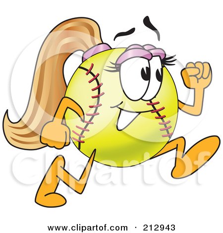 Royalty-Free (RF) Clipart Illustration of a Girly Softball Mascot Character Running by Mascot Junction
