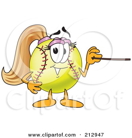 Royalty-Free (RF) Clipart Illustration of a Girly Softball Mascot Character Using A Pointer Stick by Mascot Junction
