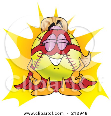 Royalty-Free (RF) Clipart Illustration of a Girly Softball Mascot Character Super Hero by Mascot Junction