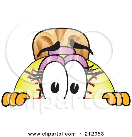 Royalty-Free (RF) Clipart Illustration of a Girly Softball Mascot Character Looking Over A Blank Sign by Mascot Junction