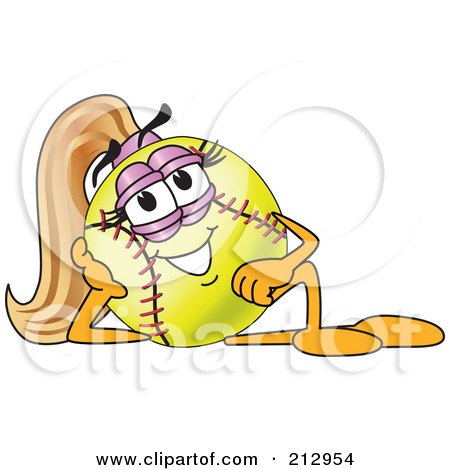 Royalty-Free (RF) Clipart Illustration of a Girly Softball Mascot Character Reclined by Mascot Junction