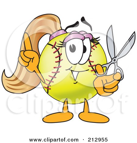 Royalty-Free (RF) Clipart Illustration of a Girly Softball Mascot Character Holding Scissors by Mascot Junction