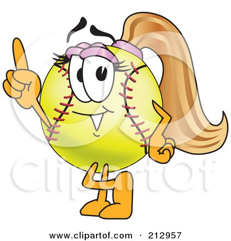 Royalty-Free (RF) Clipart Illustration of a Girly Softball Mascot Character Pointing Upwards by Mascot Junction