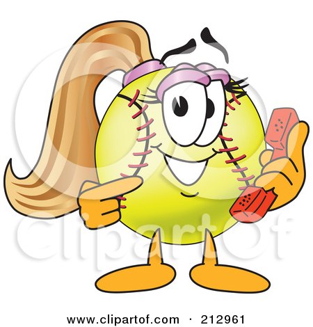 Royalty-Free (RF) Clipart Illustration of a Girly Softball Mascot Character Holding A Phone by Mascot Junction