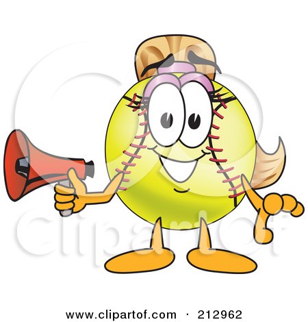Royalty-Free (RF) Clipart Illustration of a Girly Softball Mascot Character Holding A Megaphone by Mascot Junction