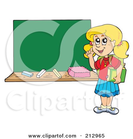 Royalty-Free (RF) Clipart Illustration of a Smart School Girl By A Chalk Board by visekart