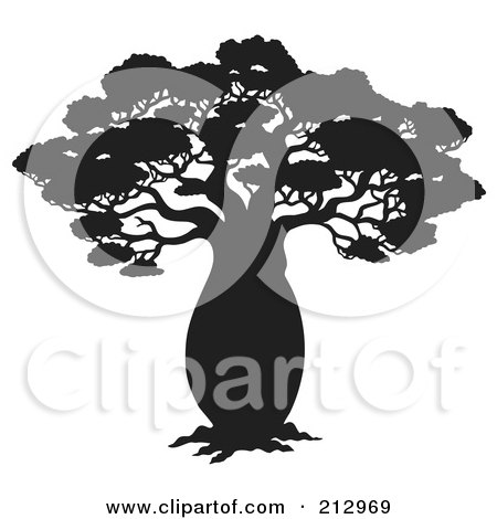 Royalty-Free (RF) Clipart Illustration of a Black Silhouetted African Tree by visekart