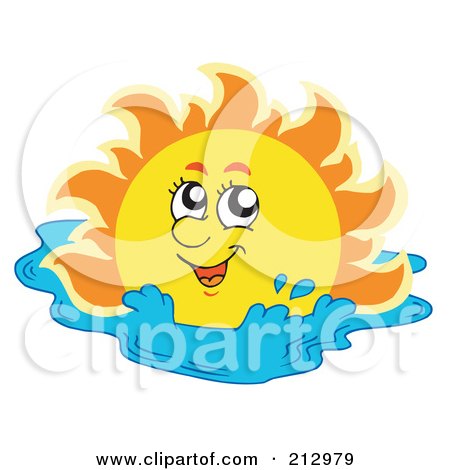 Royalty-Free (RF) Clipart Illustration of a Happy Sun Swimming by visekart