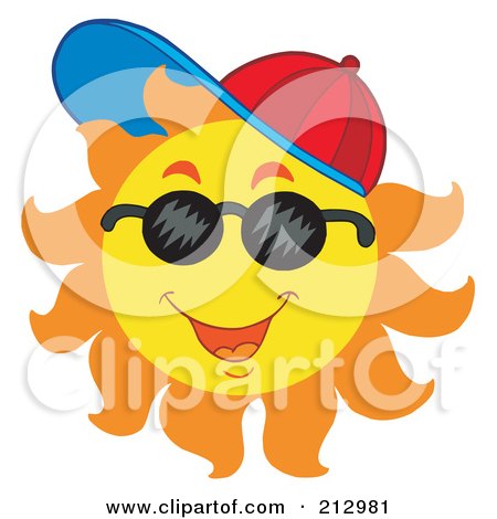 Royalty-Free (RF) Clipart Illustration of a Happy Sun Wearing A Hat And Shades by visekart