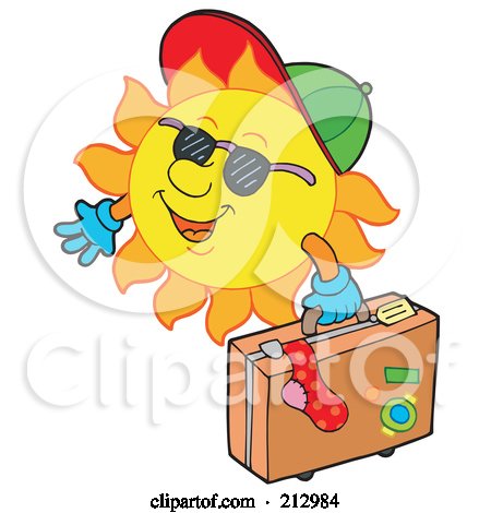 Royalty-Free (RF) Clipart Illustration of a Happy Sun Carrying Luggage by visekart