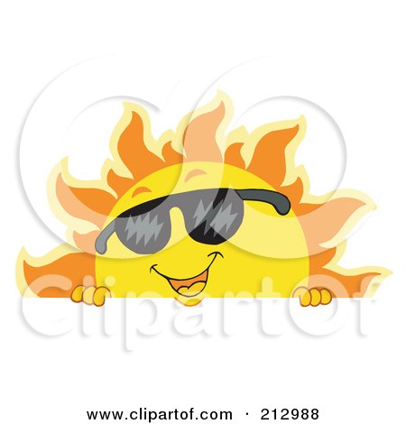Royalty-Free (RF) Clipart Illustration of a Summer Time Sun Wearing Shades Over A Blank Sign by visekart