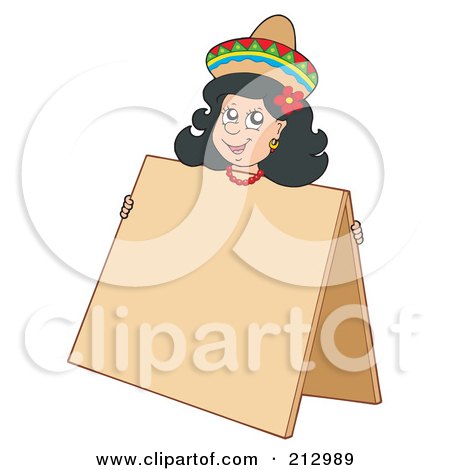 Royalty-Free (RF) Clipart Illustration of a Mexican Woman Peeking Over A Blank Sign by visekart