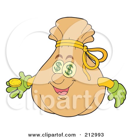 Royalty-Free (RF) Clipart Illustration of an Obsessed Money Bag Character by visekart