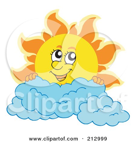 Royalty-Free (RF) Clipart Illustration of a Summer Time Sun Smiling Over Clouds by visekart