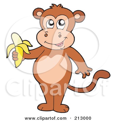 Royalty-Free (RF) Clipart Illustration of a Cute Monkey Standing With A Banana by visekart