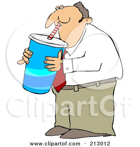 Royalty-Free (RF) Clipart Illustration of a Chubby Businsesman Gulping A Large Fountain Soda by djart