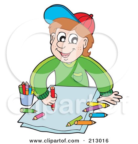 Royalty-Free (RF) Clipart Illustration of a Little Boy Smiling And Coloring by visekart