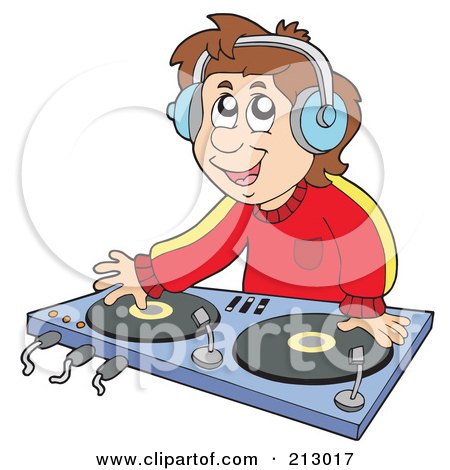 Royalty-Free (RF) Clipart Illustration of a Male Dj Wearing Headphones And Mixing Records by visekart