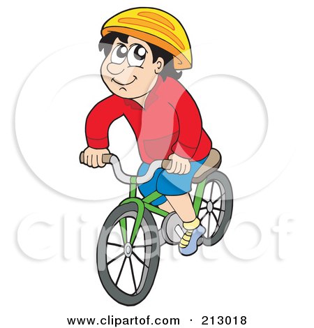 Royalty-Free (RF) Clipart Illustration of a Happy Boy Riding His Bicycle And Wearing A Helmet by visekart
