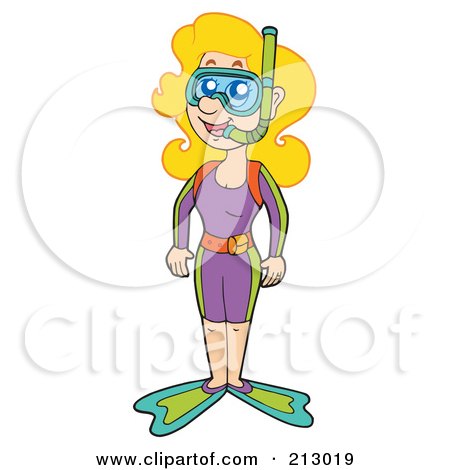 Royalty-Free (RF) Clipart Illustration of a Happy Blond Woman Dressed In Snorkel Gear by visekart
