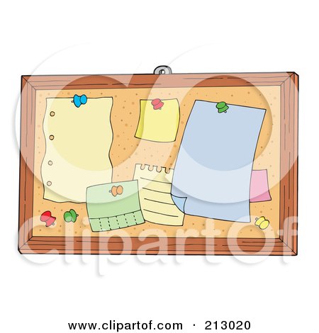 Royalty-Free (RF) Clipart Illustration of a Bulletin Board With Blank Notes And Pins by visekart