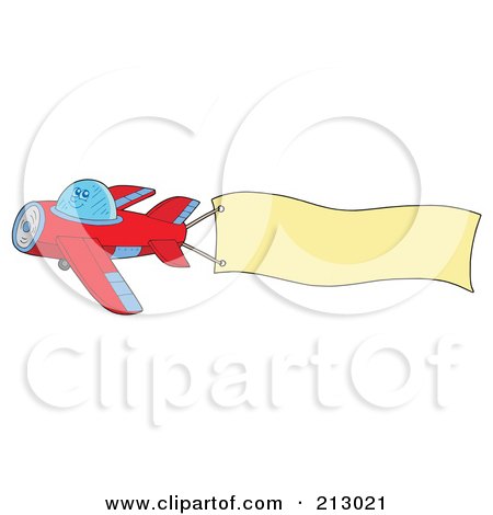 Royalty-Free (RF) Clipart Illustration of a Red Airplane In Flight, Trailing A Blank Banner by visekart