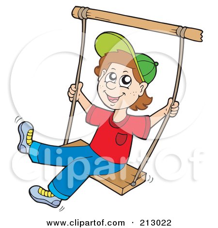 Royalty-Free (RF) Clipart Illustration of a Little Boy Having Fun On A Swing by visekart