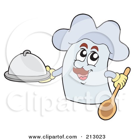 Royalty-Free (RF) Clipart Illustration of a Chef Hat Holding A Spoon And Platter by visekart