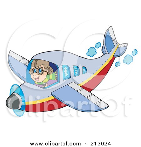 Royalty-Free (RF) Clipart Illustration of a Happy Pilot Flying An Airplane by visekart