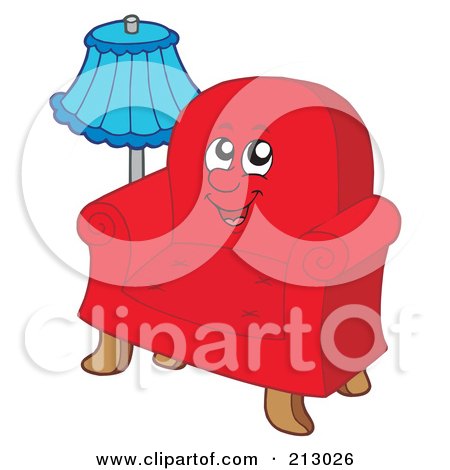 Royalty-Free (RF) Clipart Illustration of a Blue Lamp By A Red Chair Character by visekart