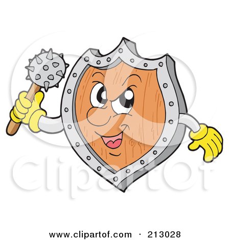 Royalty-Free (RF) Clipart Illustration of a Mad Shield Holding A Mace by visekart